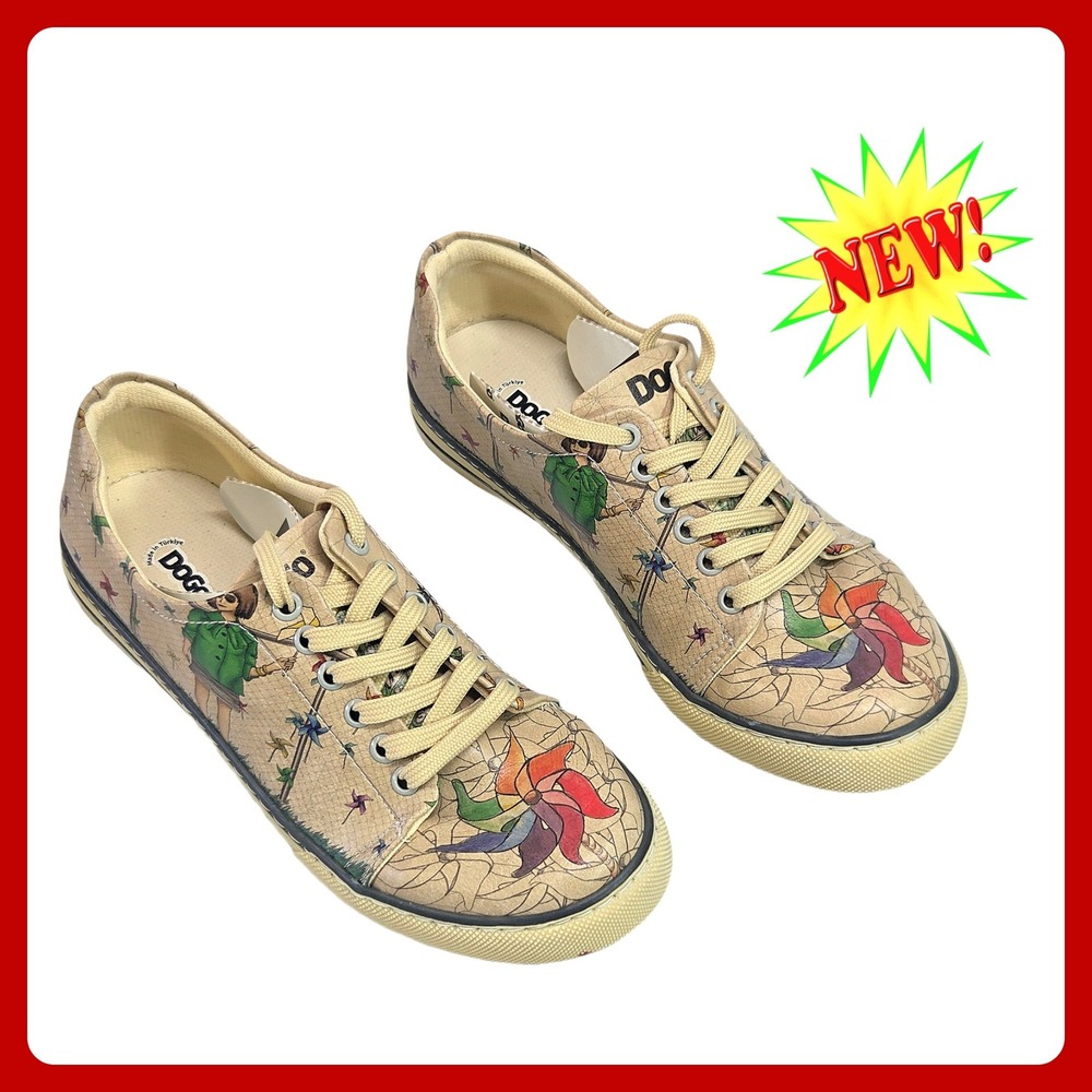 DOGO‎ Pinwheel Graphic Sneakers US 7.5 EU 38 Beige Multi Vegan Leather New